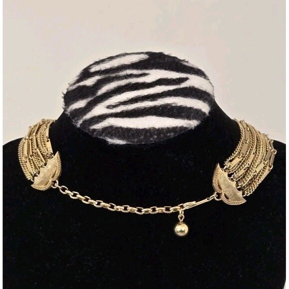 Vintage Multi Layer 20 Strand Gold-tone Chain Statement Collar Necklace - Picture 4 of 8